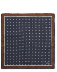 Brioni Printed Wool And Silk Blend Herringbone Pocket Square