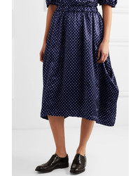 Comme Des Garcons Comme Des Garcons Asymmetric Polka Dot Washed Satin Midi Skirt