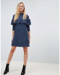 Influence Tall Polka Dot Shift Dress With Ruffle Front