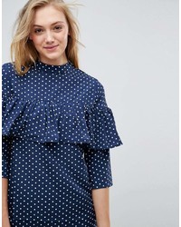 Influence Tall Polka Dot Shift Dress With Ruffle Front