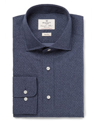 Hackett Blue Slim Fit Cutaway Collar Pin Dot Cotton Poplin Shirt