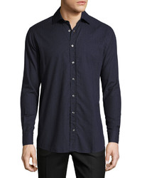 Luciano Barbera Polka Dot Cotton Button Shirt Navy