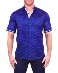 Maceoo Galileo Line Group Blue Short Sleeve Button Up Shirt