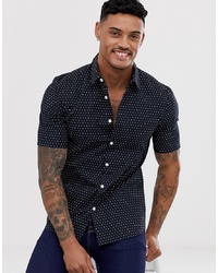 New Look Muscle Fit Shirt In Navy Polka Dot