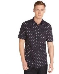 French Connection Navy And Pink Polka Dot Cotton Short Sleeve Button Front Shirt
