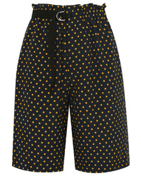 Navy Polka Dot Silk Bermuda Shorts