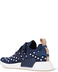 adidas Originals Nmd R2 Leather Trimmed Polka Dot Primeknit Sneakers Storm Blue