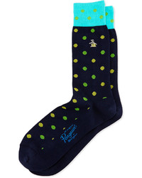 Penguin Polka Dot Print Knit Socks Navy