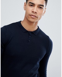 ASOS DESIGN Asos Knitted Muscle Polo In Dark Navy