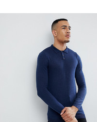 ASOS DESIGN Asos Tall Muscle Fit Knitted Polo In Navy