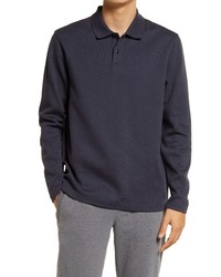 Ted Baker London Baddow Heavy Twill Jersey Long Sleeve Polo In Navy Blue At Nordstrom