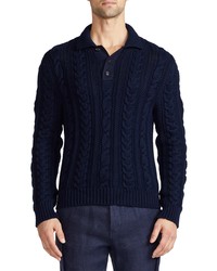 Ralph Lauren Purple Label Cable Polo Sweater In Laguna Blue At Nordstrom
