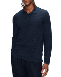 Ted Baker London Chaser Textured Long Sleeve Polo In Navy At Nordstrom