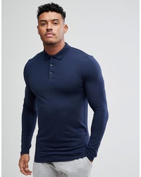 ASOS DESIGN Long Sleeve Muscle Fit Polo In Navy
