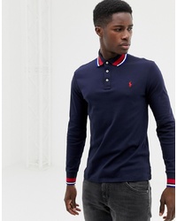 Polo Ralph Lauren Long Sleeve Pima Jersey Polo With Tipped Collar In Navy