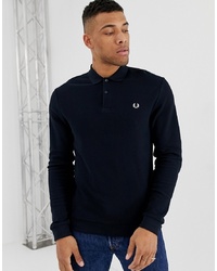 Fred Perry Long Sleeve Pique Polo In Navy