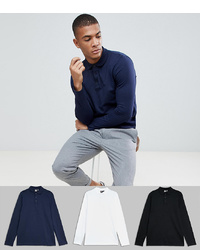 ASOS DESIGN Long Sleeve Polo In Jersey 3 Pack Save