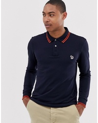 PS Paul Smith Long Sleeve Slim Fit Zebra Tipped Polo In Navy