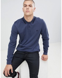 Fred Perry Long Sleeve Twin Tipped Polo In Blue