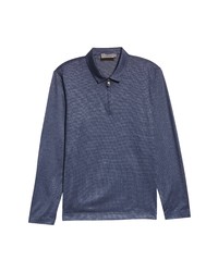 Canali Long Sleeve Zip Cotton Silk Polo In Light Blue At Nordstrom