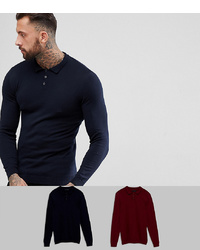 ASOS DESIGN Muscle Fit Polo In Navy Burgundy 2 Pack Save