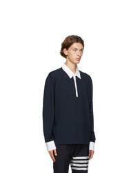 Thom Browne Navy 4 Bar Rugby Long Sleeve Polo