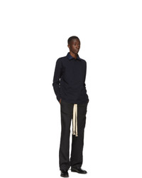 Lanvin Navy Pique Long Sleeve Polo