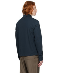 Agnona Navy Spread Collar Long Sleeve Polo