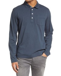 Billy Reid Pensacola Long Sleeve Organic Cotton Pocket Polo In Navy At Nordstrom