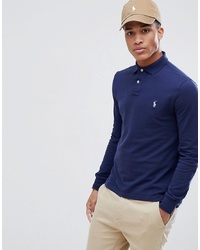 Polo Ralph Lauren Pique Polo Long Sleeve Slim Fit In Navy