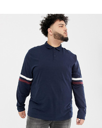 ASOS DESIGN Plus Relaxed Long Sleeve Polo Shirt With Contrast Sleeve Stripe In Navy