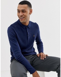 Farah Shackwell Knitted Long Sleeve Polo In Navy