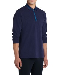 Bugatchi Tip Long Sleeve Cotton Pique Zip Polo In Navy At Nordstrom