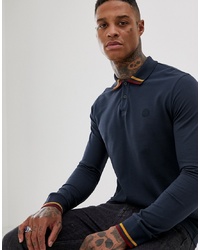 Pretty Green Tipped Long Sleeve Cuffed Polo In Navy