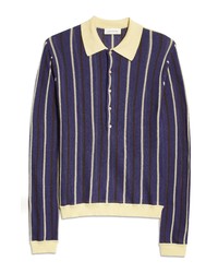 Wales Bonner Uriah Stripe Knit Long Sleeve Cotton Polo