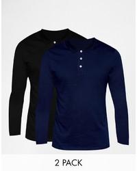 Asos Brand Long Sleeve Jersey Polo 2 Pack Blacknavy Save 18%