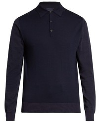 Lanvin Contrast Panel Long Sleeved Wool Polo Shirt