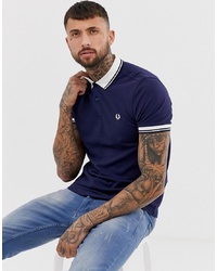 Fred Perry Contrast Rib Pique Polo In Navy