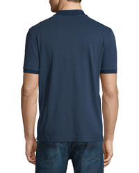 Armani Collezioni Diamond Grid Print Short Sleeve Polo Shirt Navy
