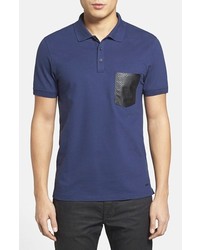 Hugo Diquet Perforated Faux Leather Pocket Polo