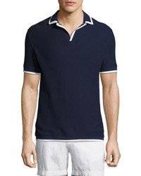 Orlebar Brown Erick Piqu Polo Shirt With Contrast Tipping Navy