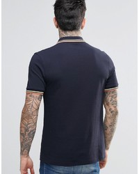Fred Perry Polo Shirt With Twin Tip Slim Fit In Navy