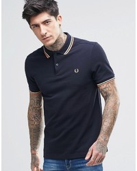 Fred Perry Polo Shirt With Twin Tip Slim Fit In Navy