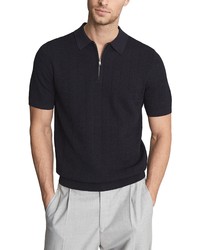 Reiss Groove Rib Short Sleeve Zip Up Polo In Navy At Nordstrom