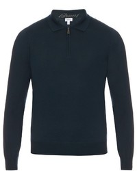 Brioni High Neck Zip Front Wool Sweater