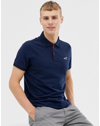 Hollister Icon Logo Modern Collar Pique Polo Slim Muscle Fit In Navy