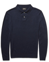 A.P.C. Knitted Merino Wool And Silk Blend Polo Shirt