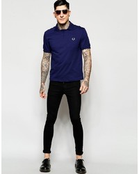 Fred Perry Laurel Wreath Polo Shirt With Insert Rib Regular Fit In Navy