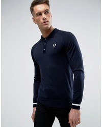 Fred Perry Laurel Wreath Reissues Knit Polo Long Sleeve Tipped Cuff In Navywhite