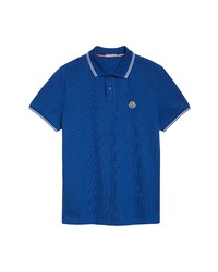 Moncler Logo Patch Tipped Cotton Pique Polo In Bright Blue At Nordstrom